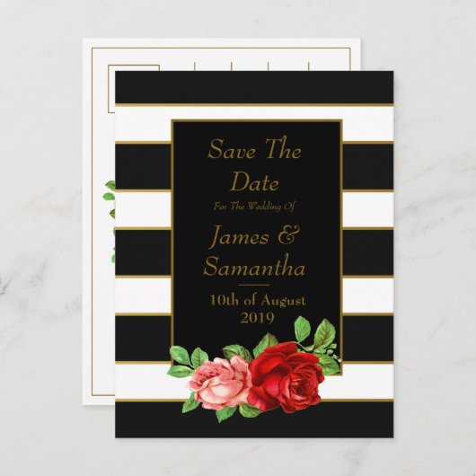 Rode Roos, Zwart, Wit & Gouden Streep - Aankondigingskaart (Voorkant / Achterkant)