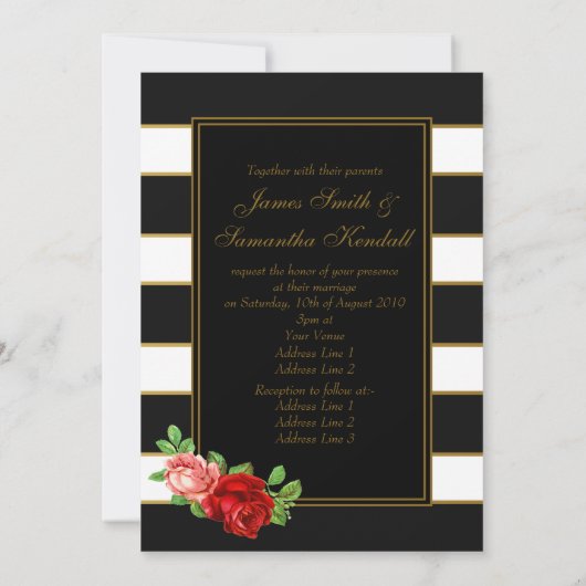 Rode Roos, Zwart, Wit & Gouden Streep - Uitnodigin Kaart (Achterkant)