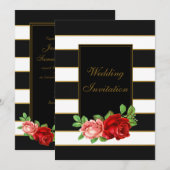 Rode Roos, Zwart, Wit & Gouden Streep - Uitnodigin Kaart (Voorkant / Achterkant)