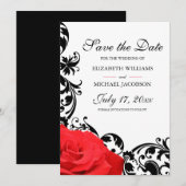 Rode Roos Zwarte Bloeiende Huwelijk Save The Date (Voorkant / Achterkant)