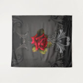 Rode Roos & Zwarte Gotische Elegante Achtergrond Wandkleed (Voorkant (horizontaal))