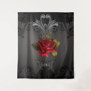 Rode Roos & Zwarte Gotische Elegante Achtergrond Wandkleed