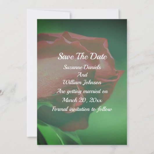 Rode Roosknop Bloemen Bruiloft Save The Date (Voorkant)