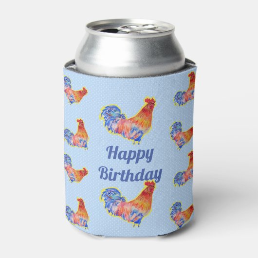 Rode Rooster Kippen Mannen Happy Birthday Blikjeskoeler (Blikje Voorkant)