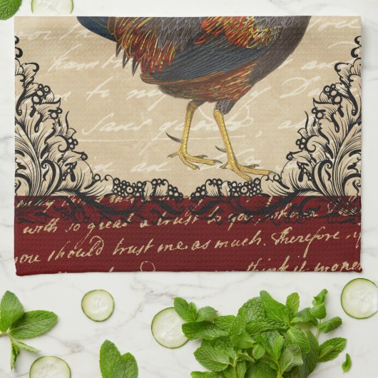 Rode Rooster  Theedoek (Gevouwen)