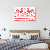 Rode Roosters kruisen het Russische Patroon Canvas Afdruk (Insitu (Slaapkamer))