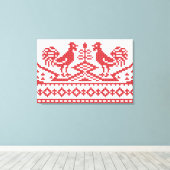 Rode Roosters kruisen het Russische Patroon Canvas Afdruk (Insitu (Houten vloer))