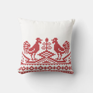 Rode Roosters kruisen het Russische Patroon Kussen