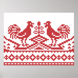 Rode Roosters kruisen het Russische Patroon Poster