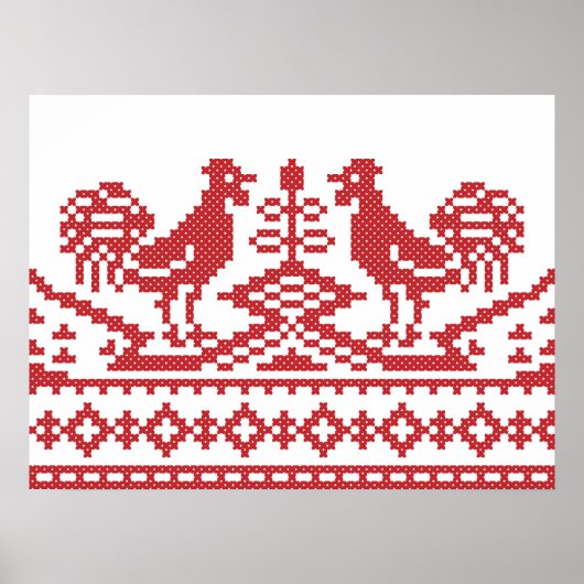 Rode Roosters kruisen het Russische Patroon Poster (Voorkant)