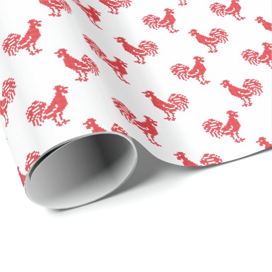 Rode Roosters naadloos patroon Cadeaupapier (Rol Hoek)