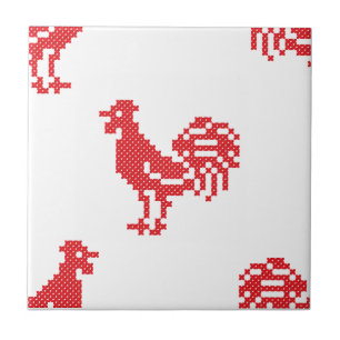 Rode Roosters naadloos patroon Tegeltje