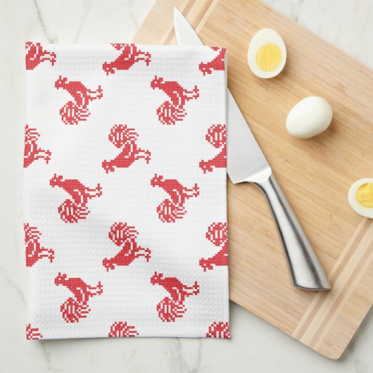Rode Roosters naadloos patroon Theedoek (Quarter Fold)