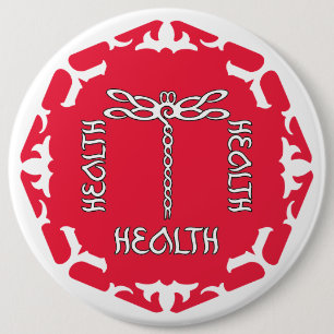 Rode Root Chakra "Gezondheid" Libel Witte Achtergr Ronde Button 6,0 Cm