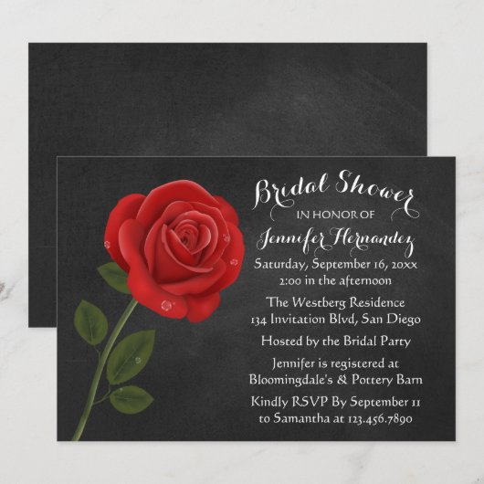 Rode Rose Black Chalkboard Floral Vrijgezellenfees Kaart (Voorkant / Achterkant)