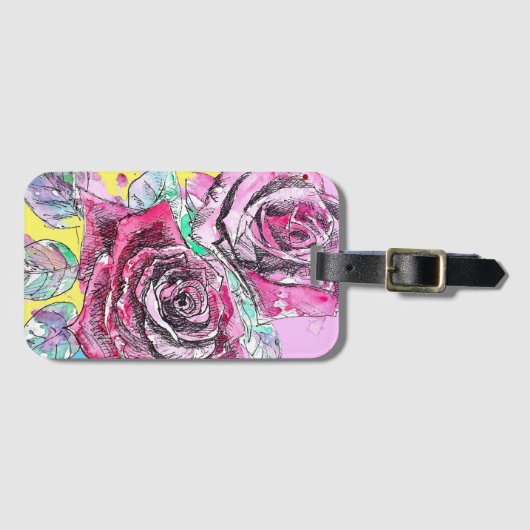 Rode Rose Bloem Aquarel Kleurrijke Kunst Bagagelabel (Voorkant (horizontaal))