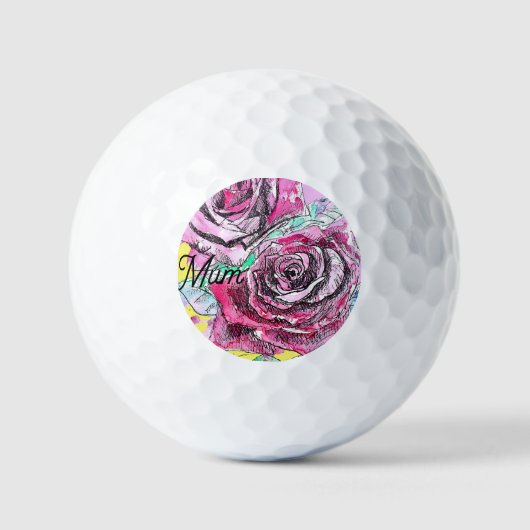 Rode Rose Bloem Aquarel Roze Kleurrijke Mum Art Golfballen (Voorkant)