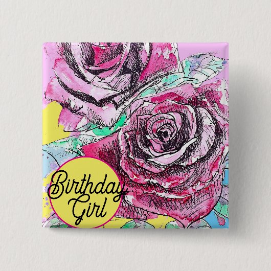 Rode Rose Bloem Aquarel Roze Kleurrijke Mum Art Vierkante Button 5,1 Cm (Voorkant)