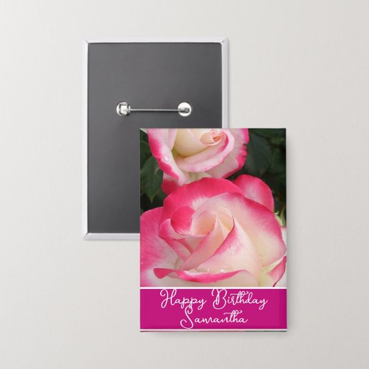 Rode Rose Bloem Bloemen Bloemen Vrouwen Naam Verja Button (Voorkant / Achterkant)