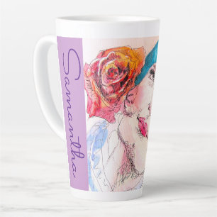 Rode Rose Bloem Bloemen Meisje Waterverf Vrouwen N Latte Mok