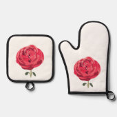 Rode Rose Bloem Bloemen Rode Rood Rose Ovenwant & Pannenlap Set (Voorkant)