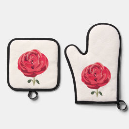 Rode Rose Bloem Bloemen Rode Rood Rose Ovenwant & Pannenlap Set
