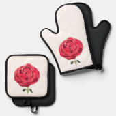 Rode Rose Bloem Bloemen Rode Rood Rose Ovenwant & Pannenlap Set (Voorkant / Achterkant)