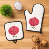Rode Rose Bloem Bloemen Rode Rood Rose Ovenwant & Pannenlap Set (Top down)
