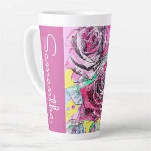 Rode Rose Bloem Bloemen Waterverf Vrouwen Naam Latte Mok