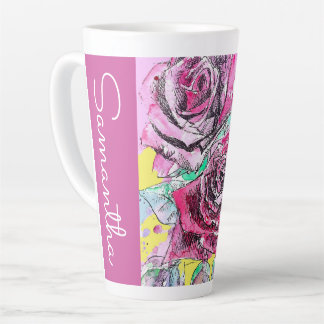 Rode Rose Bloem Bloemen Waterverf Vrouwen Naam Latte Mok