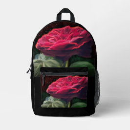 Rode Rose Bloem Groen Zwart Art Bloemen Bloemen Bedrukte Rugzak