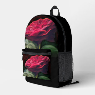 Rode Rose Bloem Groen Zwart Art Bloemen Bloemen Bedrukte Rugzak