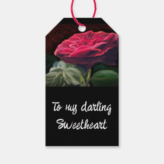 Rode Rose Bloem Groen Zwart Art Bloemen Bloemen Cadeaulabel (Voorkant)