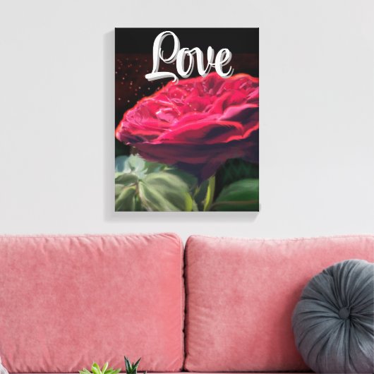 Rode Rose Bloem Groen Zwart Art Bloemen Bloemen Canvas Afdruk (Insitu (Woonkamer))