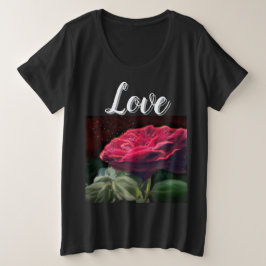 Rode Rose Bloem Groen Zwart Art Bloemen Bloemen Grote Maat T-shirt