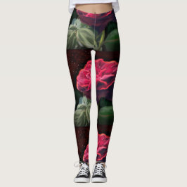 Rode Rose Bloem Groen Zwart Art Bloemen Bloemen Leggings