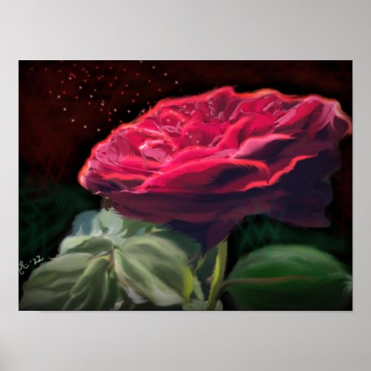 Rode Rose Bloem Groen Zwart Art Bloemen Bloemen Poster (Voorkant)