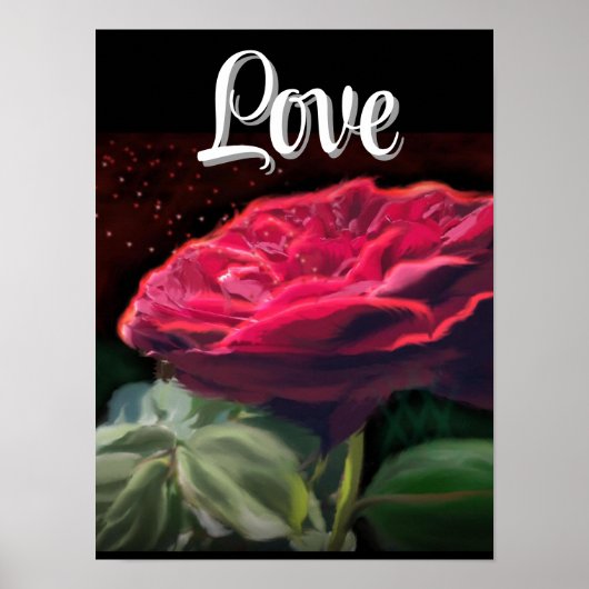 Rode Rose Bloem Groen Zwart Art Bloemen Bloemen Poster (Voorkant)