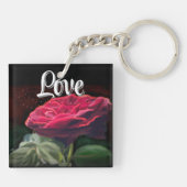 Rode Rose Bloem Groen Zwart Art Bloemen Bloemen Sleutelhanger (Achterkant)