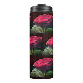Rode Rose Bloem Groen Zwart Art Bloemen Bloemen Thermosbeker