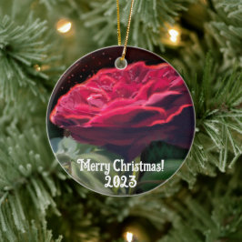 Rode Rose Bloem Groen Zwart Art Bloemen Keramisch Ornament