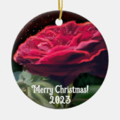 Rode Rose Bloem Groen Zwart Art Bloemen Keramisch Ornament (Voorkant)