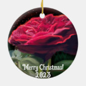 Rode Rose Bloem Groen Zwart Art Bloemen Keramisch Ornament (Achterkant)