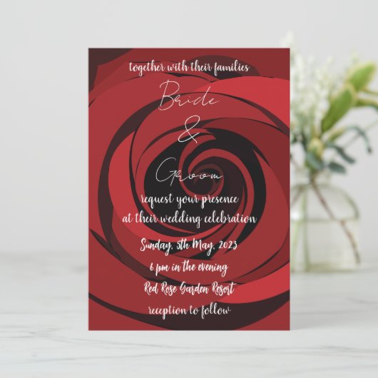 Rode Rose Bloem Moderne Bruiloft Kaart (Staand voorkant)