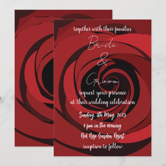 Rode Rose Bloem Moderne Bruiloft Kaart (Voorkant / Achterkant)