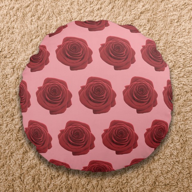 Rode Rose Bloem Naadloos Patroon op Rond Kussen (Red Rose flower seamless pattern on round throw pillow)