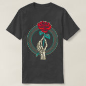 Rode Rose Bloem Skelet Hand T-shirt (Design voorkant)