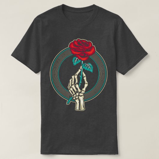 Rode Rose Bloem Skelet Hand T-shirt (Design voorkant)
