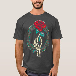 Rode Rose Bloem Skelet Hand T-shirt