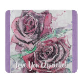 Rode Rose bloemen Art glas snijplank (Voorkant)